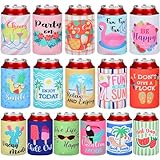 Purpeak 16 Pcs Beer Can Sleeves Neoprene Can Cooler Sleeves Funny Can Cover Insulated Beach Themed for Beverages Soda Bottles Summer Party Favors