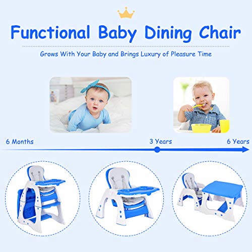 Costzon Baby High Chair, 3 In 1 Infant Table And Chair Set, Convertible Booster Seat With 3-Position Adjustable Feeding Tray, Adjustable Seat Back, 5-Point Harness (Blue) #TOP1