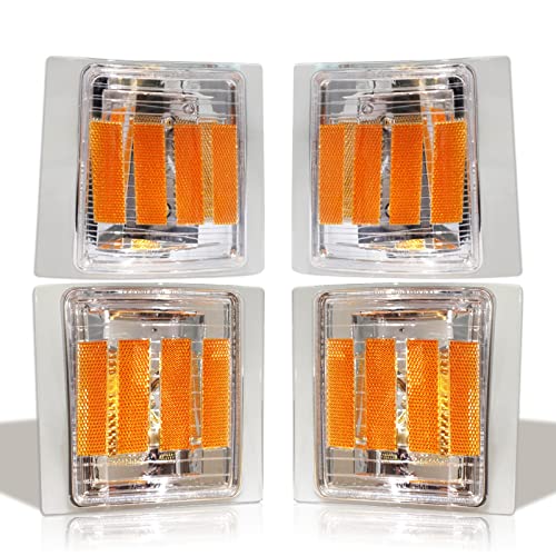 Bestview Front Turn Signal Corner Light Assembly, Upper Lower Side Marker Reflector Lamp, Chrome Housing Clear Lens Compatible With Chevy C/K 10 Pickup Truck 1500 2500 3500 1994-1998 Tahoe 1995-1999 #TOP6