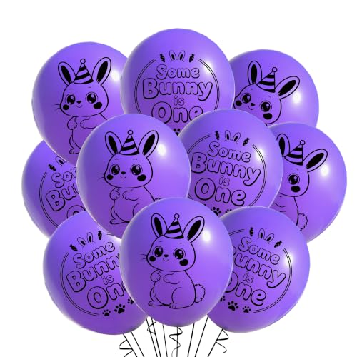 Malayan Products Some Bunny Is One Balloons 12 Count Latex, 1 year old Birthday Decorations, Rabbit Theme Party, 12Inch Standard Size (purple)