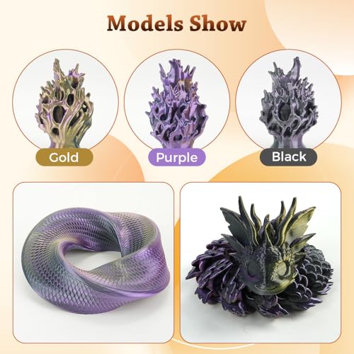 Image of VOXELAB Silk Tri-Color PLA Filament 1.75mm for 3D Printer, Rainbow Multicolor Silk PLA 1KG (2.2lbs) Spool, High Precision + /- 0.03mm, Smooth & Shiny 3D Printing Filament,Purple Gold Black