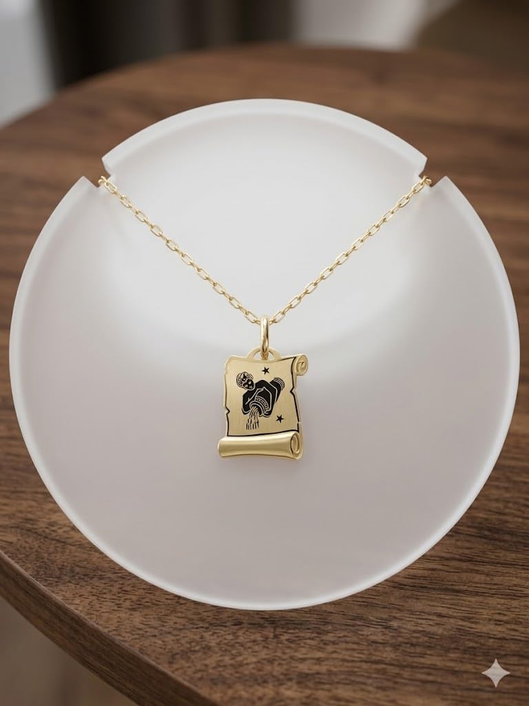Rodium - Goldene Anhänger, mit Sternzeichen, 14 Karat Gold/ 585er Feingehalt, Charms für Halskette oder Ketten Armband, Ideales Geschenke, Kettenanhänger für Goldschmuck