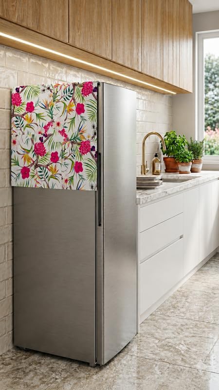 Image of WWW.THROWPILLOW.IN Fridge Top Cover Single Door|Refrigerator Cover Dustproof |Fridge Top Mat |Floral Single Door Fridge Cover for Small Fridge |Fits Haier, LG, Samsung, Whirlpool 100L-250L