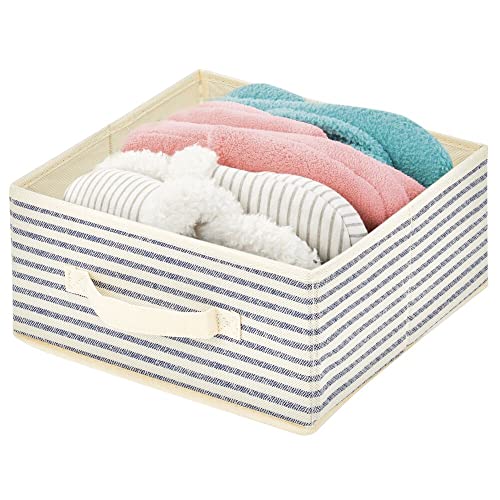 Mdesign Soft Fabric Closet Organizer Box With Front Pull Handle For Shelves In Bedroom, Bathroom, Home Office - Holds Clothing, Linens, Accessories, Lido Collection, 4 Pack, Natural/Cobalt Blue Stripe #TOP5