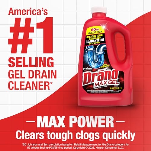 drano max gel drain clog remover and cleaner for shower or sink drains unclogs and removes hair soap scum blockages 32 oz