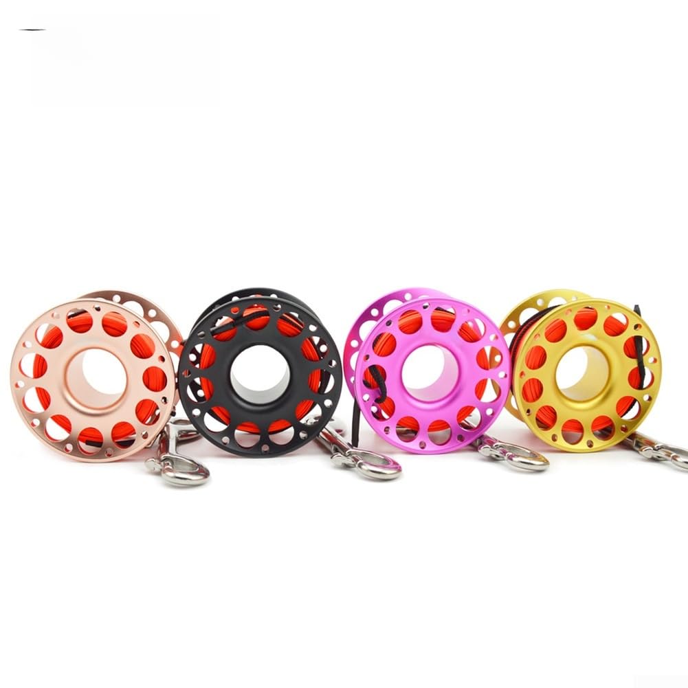 Tauchrolle T6061 Aluminium mit Doppelhaken aus 316 Edelstahl, hohe Sichtbarkeit, orangefarbene flache Schnur für Scuba Smb, Schwarz, 6 x 4,2 cm (15 m-orange)