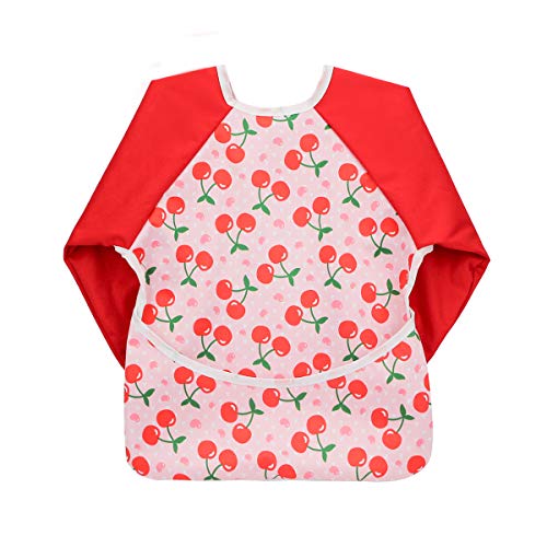 Hi Sprout Toddler Baby Waterproof Sleeved Bib, Bib with Sleeves&Pocket, 6-24 Months (sweet cherry) Deal