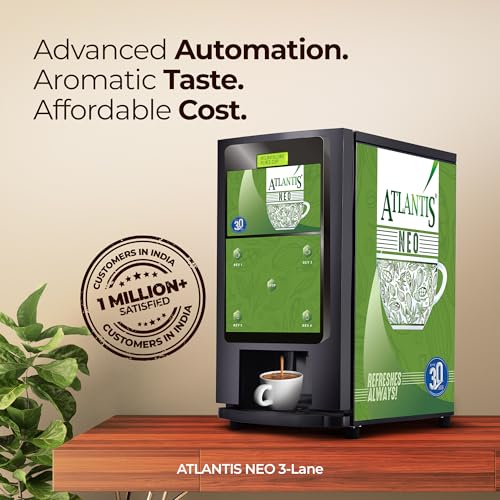 Image of ATLANTIS Neo 3-Lane Premix Based Tea & Coffee Vending Machine | Dedicated Hot Water Option| For Shops, Offices, Hotels & Restaurants