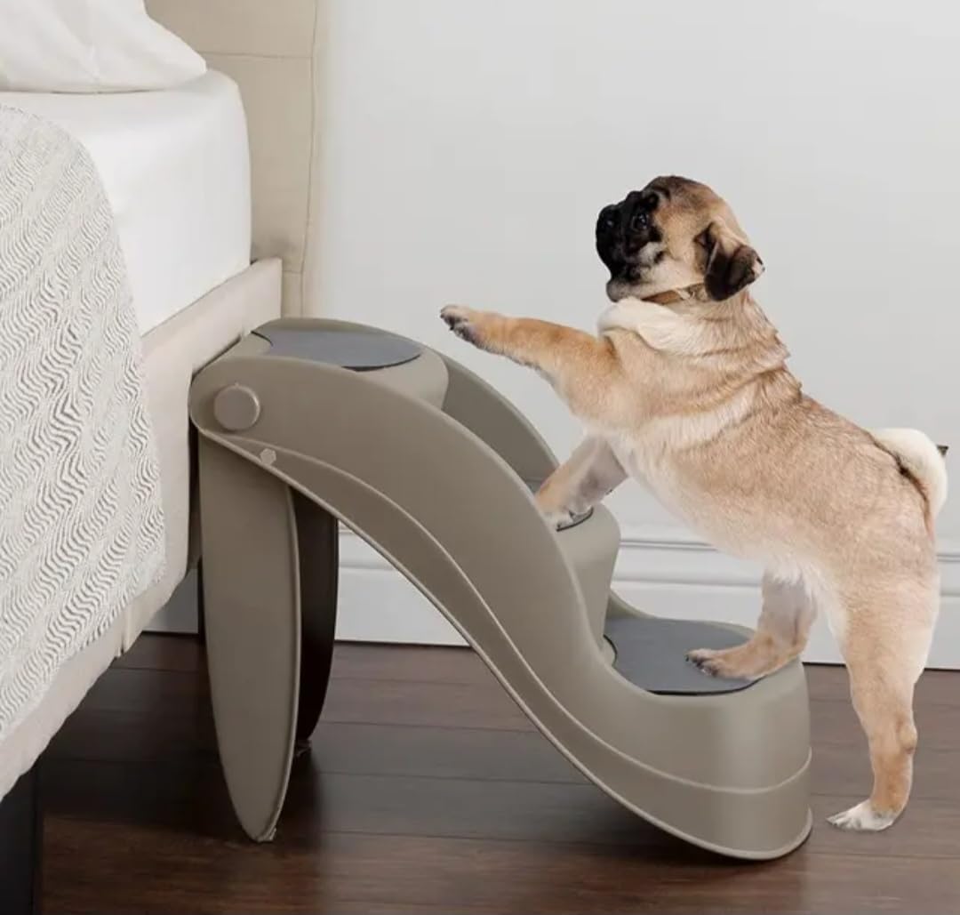 Folding Dog Stairs for Small Dogs with Traction Mat - Portable Pet Steps for Bed, Vehicle, and Couch - Durable Frame Supports up to 150 lbs - 3 Tiers (Grey) - Ideal Dog Steps for Bed, Vehicle, Couch