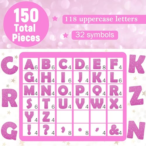Image of Qyeahkj 150 PCS Large 6 inch Font Letters and Punctuation Set Glitter Pink Classroom Alphabet Cutout for Bulletin Board Display Home School A Great Helper to Inspire Students' Learning Interest