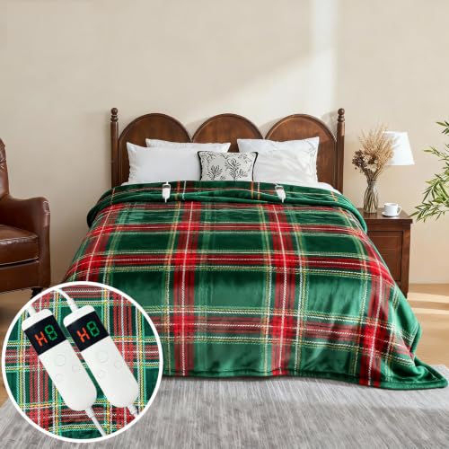 Image of Electric Blanket Heated Twin, Soft Flannel 62 inchx84 inch Plaid Heating Blanket with 8 Hours Auto Off 10 Fast Heating Levels Machine Washable Sherpa Heated Blanket with Overheating Protection