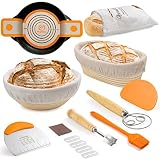 Banneton Bread Proofing Basket Set, 10 Inch Oval & 9 Inch Round Sourdough bread baking supplies with