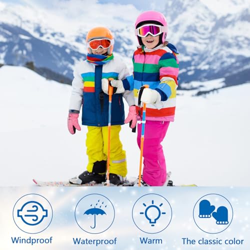 Image of Geyoga 4 Pairs Kids Mittens Waterproof Ski Gloves Boys Girl Warm Snow Winter Mittens for Kids Toddler Outdoor Activities