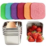 YEJZXY 6Pack Stainless Steel Snack Containers for Kids, 6oz Easy Open Sauce Leak Proof Small Food Storage Container with Silicone Lids, Stackable Metal Toddler Lunch Box for Daycare, School and Travel