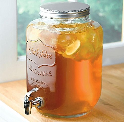 Image of Mason Glass Water Dispenser with Tap 4 Litre - Juice & Beverage Jar - Airtight Lid for Detox Water, Lemonade, Mocktails - Ideal for Home, Parties, Restaurant