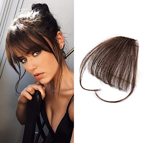 Human Hair Extensions Clip in Hair Bangs Dark Brown #4 Air Hair Bangs Real Hair Pieces for Women