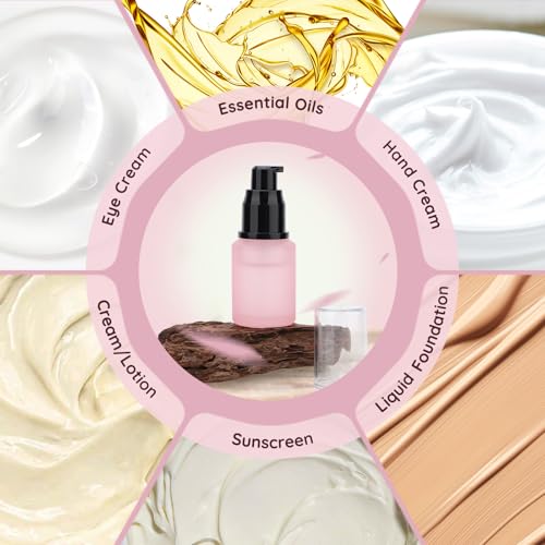 Image of Segbeauty 1oz Frosted Glass Lotion Bottle Empty, 3pcs Travel Lotion Container, 30ml Refillable Glass Travel Bottles for Toiletries, Hair Oil Bottles, Mini Size Skincare Cream Pump Bottle Mixed Color
