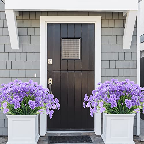 Xeolian Artificial Flowers 8 Bundles Uv Resistant Original Craftsmanship Fake Beautiful Patterned Flowers No Fade Faux Plastic Greenery Shrubs Garden Porch Window Box Decorating(Purple) #TOP2