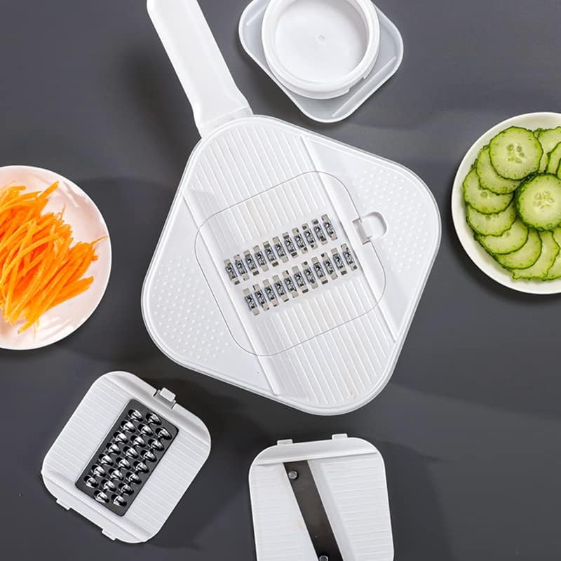 Multifunctional Vegetable Slicer With Storage Box Manual Handheld Grater With 3 Interchangeable Blades Food-Grade Kitchen Chopper For Potato Carrot Cucumber Onion Salad(White)