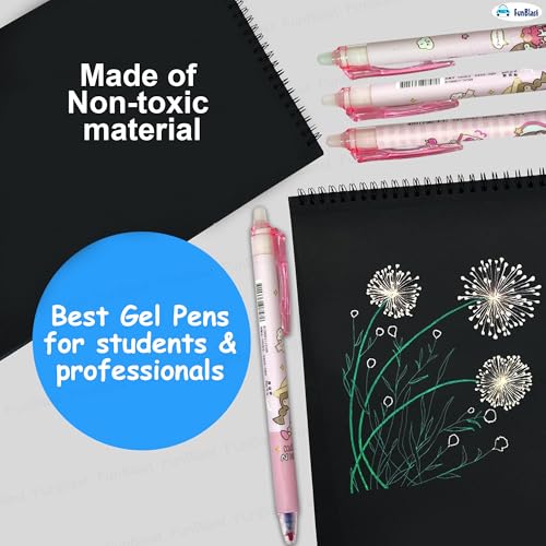 Image of FunBlast Erasable Gel Pens - 12 Pcs of Gel Pen with Magic Eraser, Kawaii Gel Pens, Lightweight Gel Pen with Comfortable Grip, Stationery for School & Office - Blue Ink