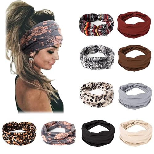 Bandeaux cheveux femme en coton lot de 10 bandeau large élastique et antidérapant style boho