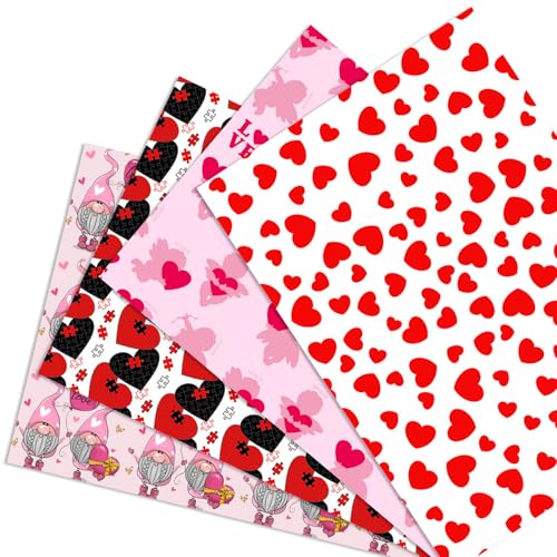 4pcs Valentine's Tissue Paper Assorted Pink Red Heart Design - 27.56in*19.68in Valentines Decorations,DIY Handmade Wedding Gifts,Surprise Gift Wrapping,Romantic Valentine Decor Craft Supplies Favor