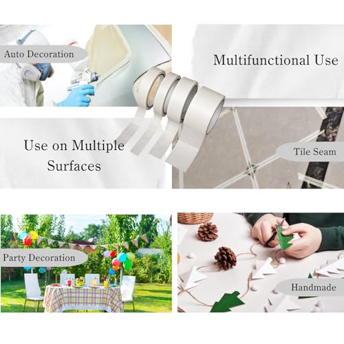 Image of 4 Pack White Masking Tape,Easy to Write Artist Washi Tape Tears Off Without Leaving a Trace for Watercolour Paper Drawing Art Paints Tattoos 0.8 inch 1.2 inch 1.6 inch 2 inch x 55yds 220 Yard in Total