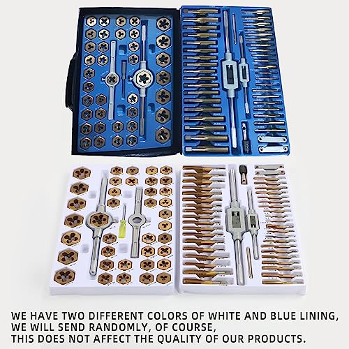 Wakuka Tap and Die Set Bearing Steel & Titanium Coated (86 Piece Set with Metal Storage Case) Metric & SAE Sizes for Internal and External Threading Tapping repair…
