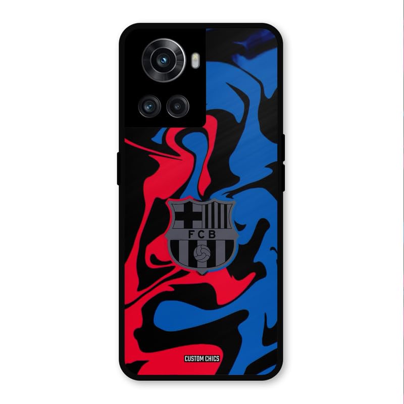 Image of PrintShield FC Barcelona Comic Back Cover for Oneplus 10R, Shockproof Printed Phone Case with Soft TPU Sides & Anti-Slip Grip