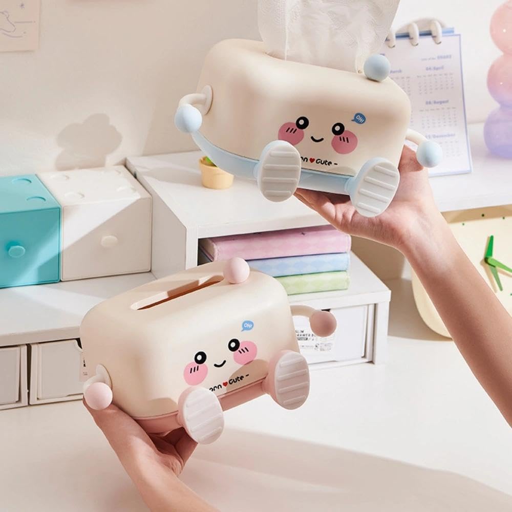 Pastel & White Plastic Tissue Case - Cartoon Style Organizer for Bathroom, Vanity, Nightstand & Office | Decorative Hidden Storage(Pink) image 2