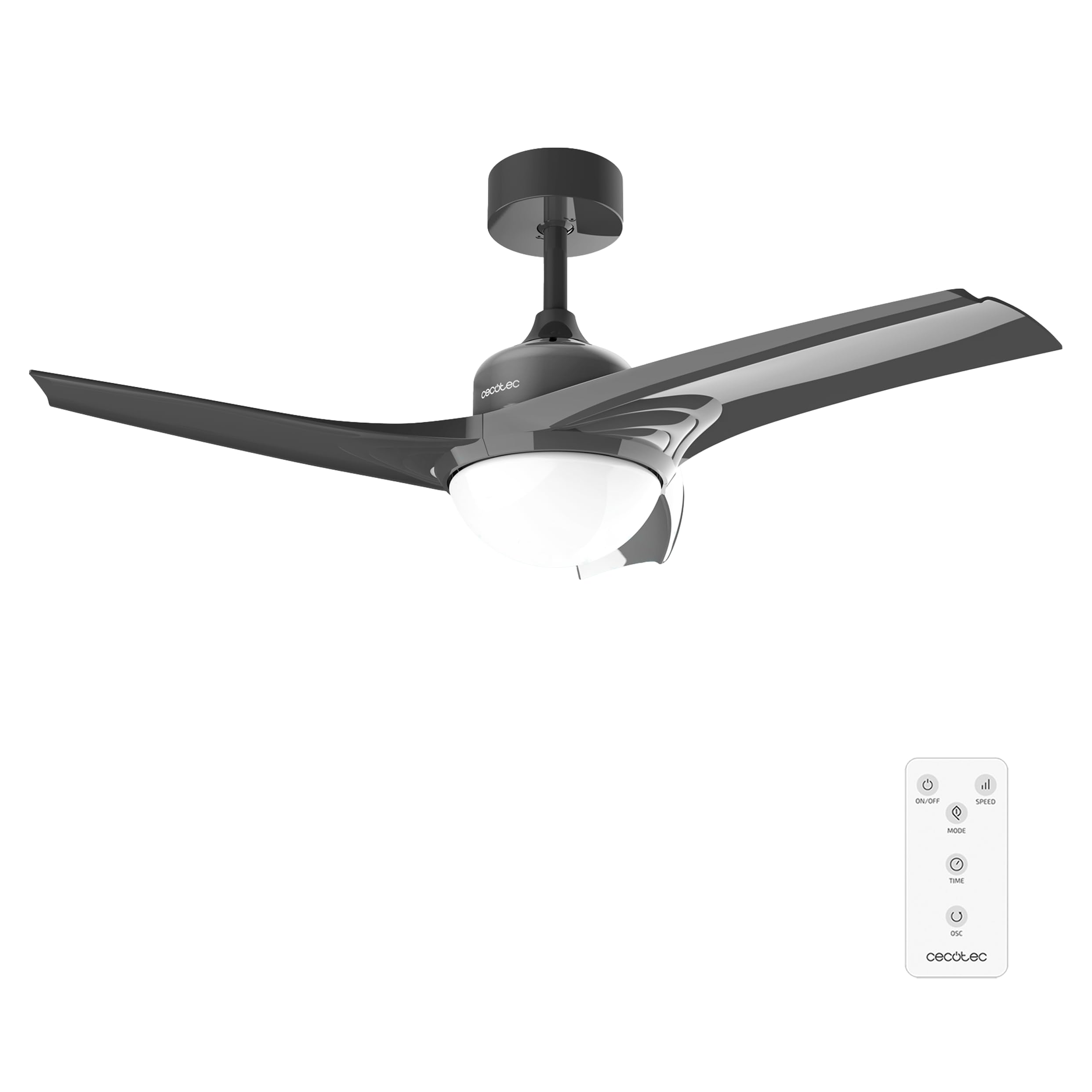 Cecotec Ventilatore da Soffitto con Luce EnergySilence Aero 470. 55 W, Diametro 106 cm, Luce LED, 3 Pale, 3 Velocità, Timer, Funzione Invernale, Telecomando, Design Nero