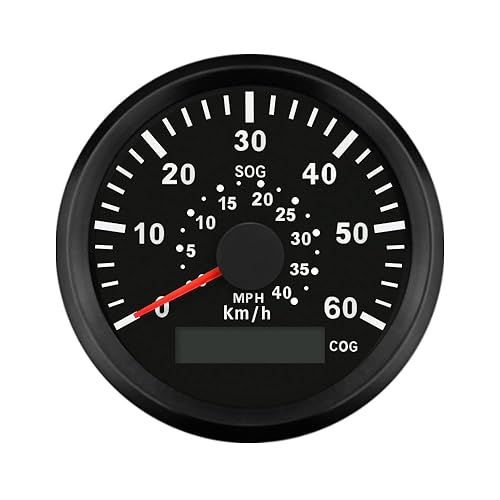 Miniatura 11 de ELING Velocímetro GPS marino Speedometer Speedo Gauge 35MPH con retroiluminación para barco, yate, barco, barco 3-3/8 pulgadas (3.346 in) 12 24