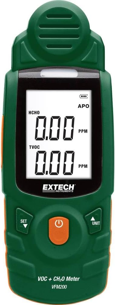 Extech VFM200 VOC/Formaldehyde Meter | TVOC, formaldehyde, CO2, temp, humidity, dew point, NDIR + electrochemical sensors, color display, datalogging