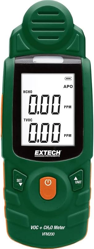 Extech VFM200 VOC/Formaldehyde Meter | TVOC, formaldehyde, CO2, temp, humidity, dew point, NDIR + electrochemical sensors, color display, datalogging