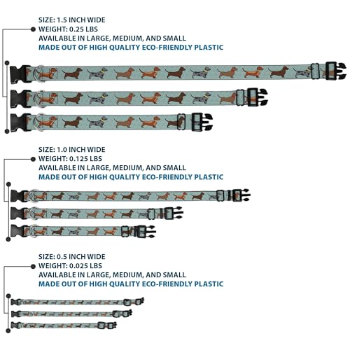 Buckle-Down Dackel-Halsband für 4 Hunde/Pfoten, Kunststoff, 2,5 cm breit, passend für 27,9–43,2 cm Halsumfang, Größe M