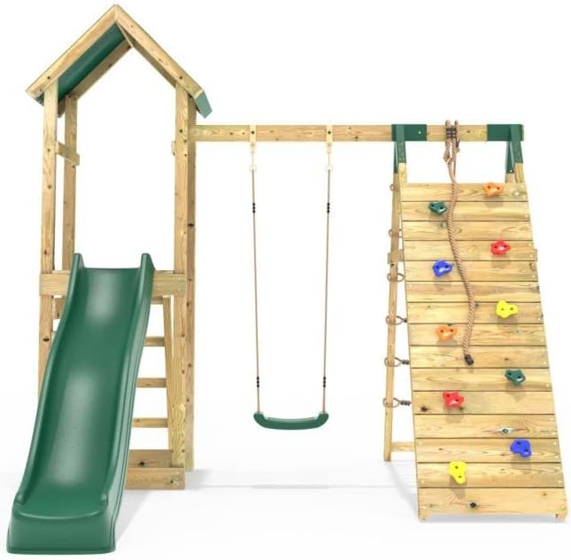 Front view of the Rebo Children's Challenge Wooden Climbing Frame