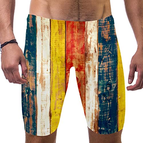 Jammers de natación para hombre con estampado de madera colorido y secado rápido
