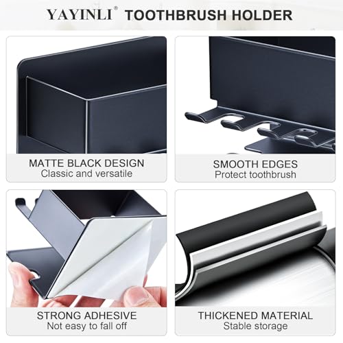Image of Toothbrush Head Holders, Electric Tooth Brush Head Holder, Adhesive Toothpaste Holder for Shower Bathrooms, Wall Mounted Tooth Brushing Holder Organizer Storage (Black, Small)