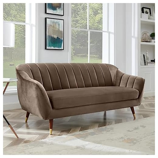 AMATA Marino 3 Seater Camel Suede Velvet Fabric Sofa with Two Cushions Perfect for Home Office Guests Living Room (3 Seater, Camel1)(3 Year Warranty)