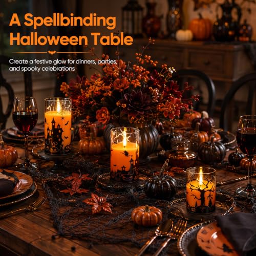 Image of Homemory Halloween Flameless Candles, Glass Shell, Remote Timer, Set of 3