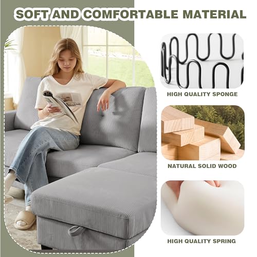 Image of 3 Pieces Sofa Set for Living Room with Sofa, Storage Ottoman and Single Chair
