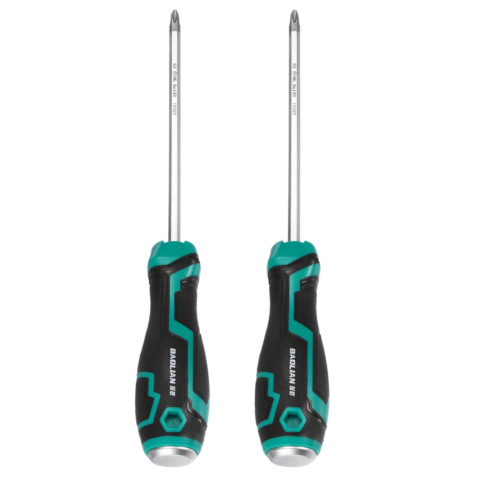 sourcing map 2Pcs Magnetic Phillips Screwdriver PH2 x 150mm S2 Steel Go-Thru Cross Screwdrivers with Striking Cap for Industry and Automobile Repair