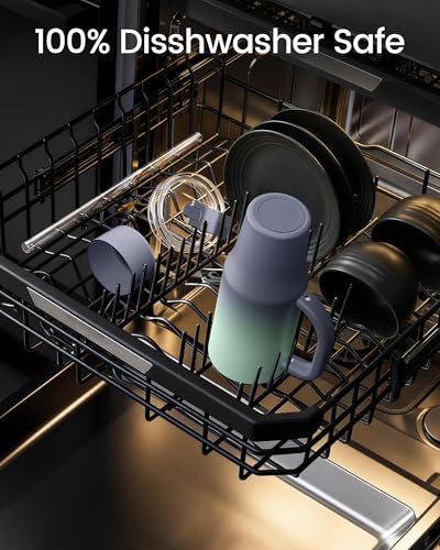 Image of Renoj Insulated Mug 100% Leak Proof Insulated Water Bottle for Iced Coffee & Hot Drinks - Fits Car Cup Holder, Ideal Gift, 2 Straws & Silicone Boot - SnapShift Blue Gradient 32 oz