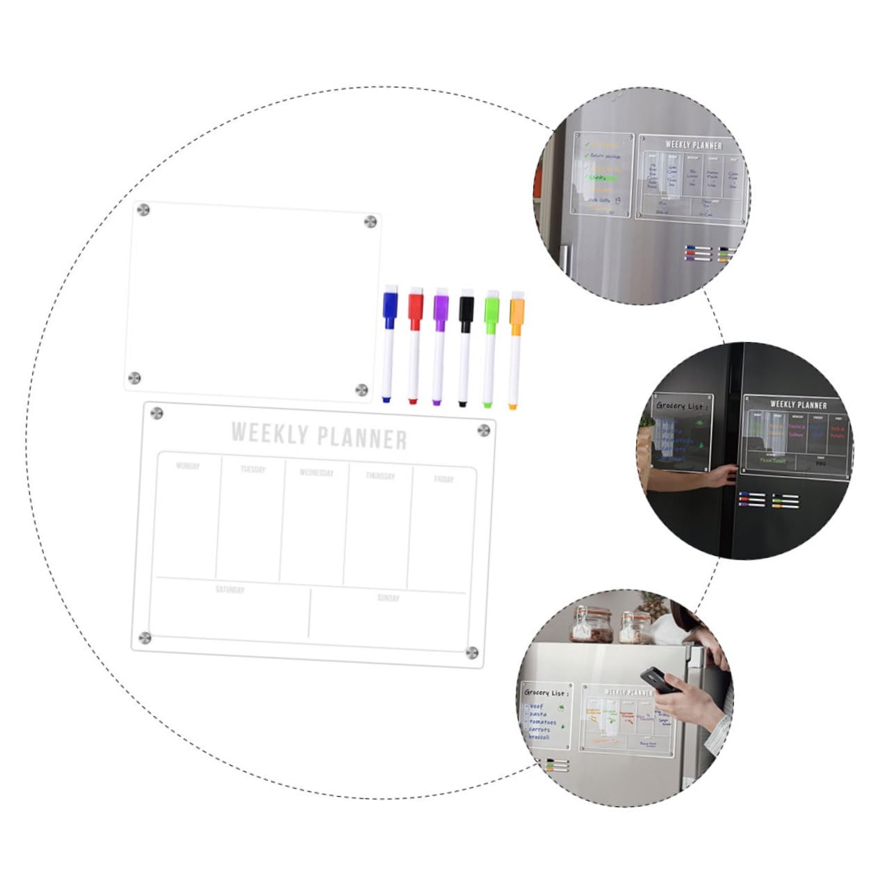 TEHAUX Magnetischer Wochenplaner für Kühlschrank Abwischbares Whiteboard aus Acryl Kalender-whiteboard mit Transparenter Oberfläche für Effiziente Organisation