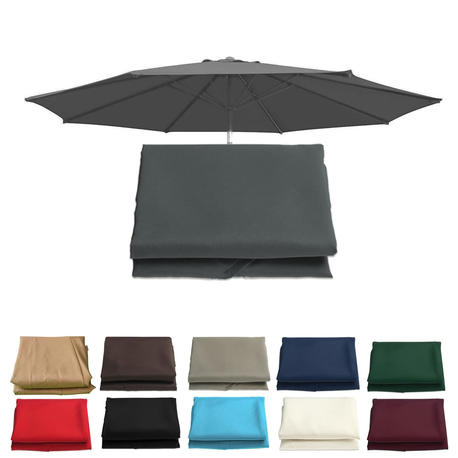 WYRMB Universal Umbrella Replacement Cloth 6 Arms/8 Arms Market Table Umbrella Canopy Garden Parasol Canopy Cover, More Than 10 Colours (Dark Grey 3m 6 ribs)