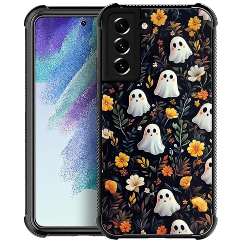 TAMEFOX Compatible with Samsung Galaxy S22 Case,Halloween Flower Ghost Durable Soft TPU Stronger Shockproof Anti-Slip Design Protective Cover Case for Samsung Galaxy S22