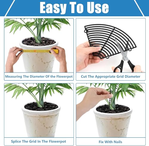 Blumentopf Abdeckung 30 cm Blumentopfgitter mit Tiefen Pfählen Pflanzenschutzgitter Schwarz,Sicherheitsgitter gegen Katzen und zum Schutz von Kindern, Robuster ABS-Kunststoff