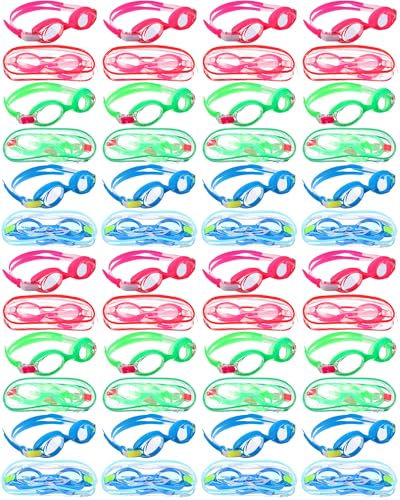 Hoteam 24 Pairs Swim Goggles for Kids bulk 4-9 Wide Vision Swimming Anti Fog Pool Goggles with Cases Boys Girls