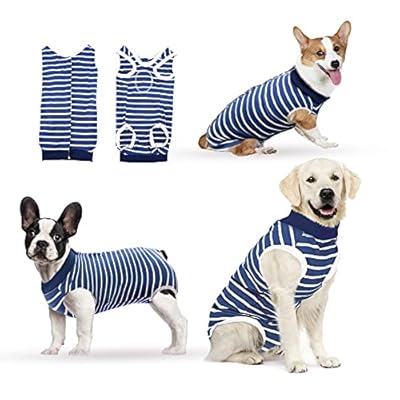 Hipet Dog Surgical Recovery Suit for Abdominal Wounds or Skin Diseases, Dog Onesie for Surgery E-Collar & Cone Alternative Anti-Biting Lick Wound (M, Stripe Blue)