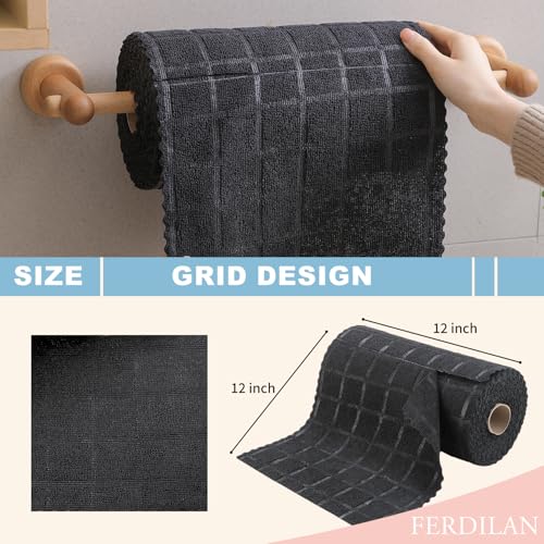 Image of Ferdilan 80 Pack Microfiber Cleaning Cloth Roll,Lint Free Rags Paper Towels & Tear Away Reusable Towels,Washable Shop Rags,Wash Cloths Dish Rags(12 inch x 12 inch) for Car Kitchen Window Garage-Black